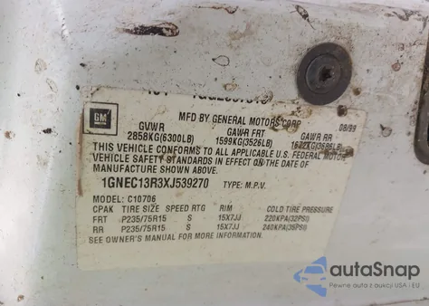 1999 Chevrolet Tahoe Lt z USA, uszkodzony, nr VIN 1GNEC13R3XJ539270